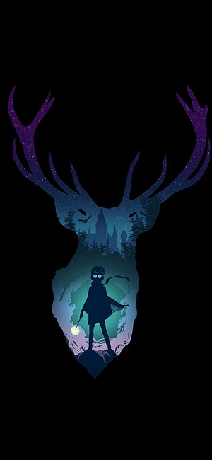 Harry Potter and the Forbidden Forest Stag Silhouette Art HD phone wallpaper
