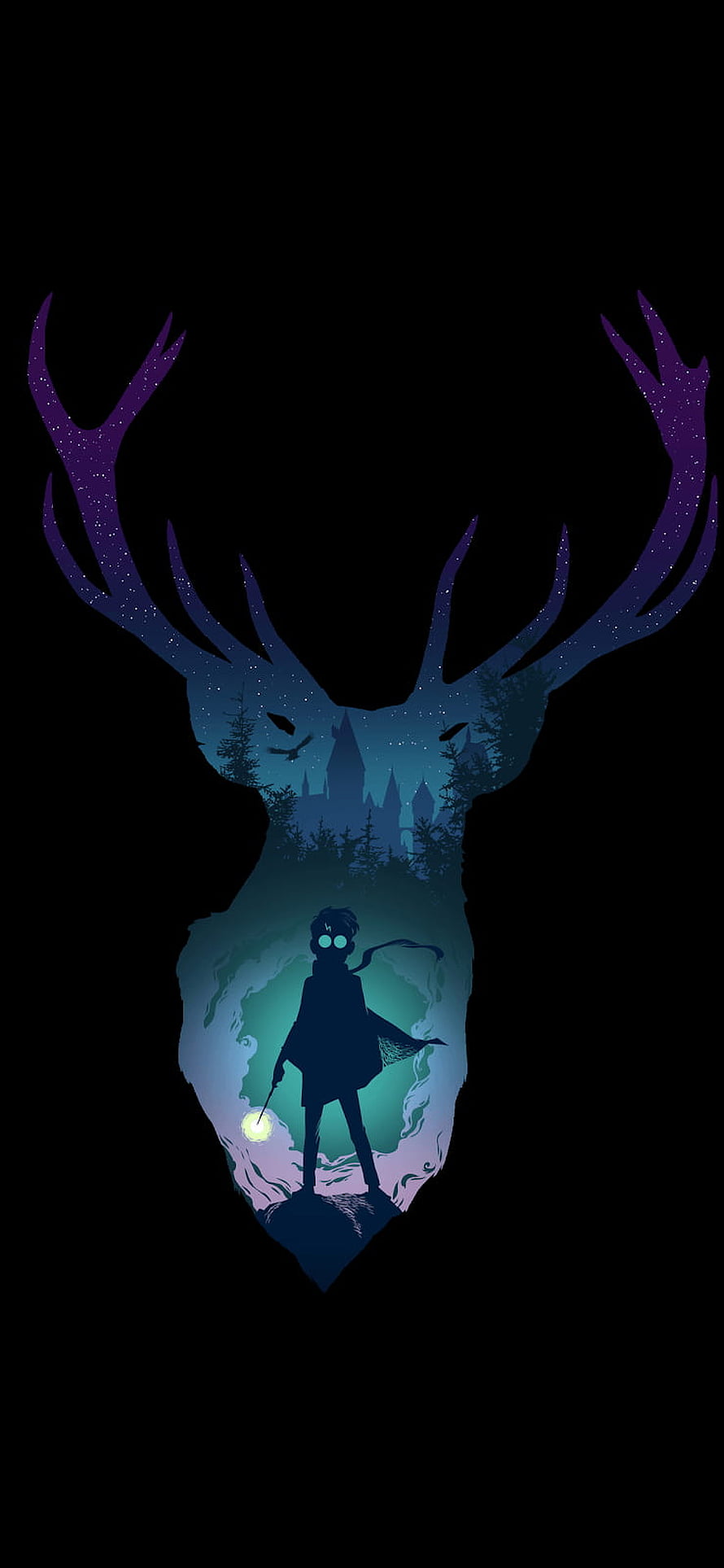 Harry Potter and the Forbidden Forest Stag Silhouette Art HD phone wallpaper