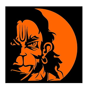 Hanuman Silhouette Portrait With Crescent Moon And Cigar In Orange And Black, Bajrang Dal, hanuman face HD phone wallpaper