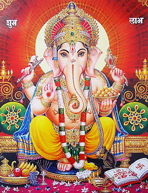 Karpaga Vinayagar Ganesha Devotional Artwork with Mouse and Sacred Offerings HD phone wallpaper