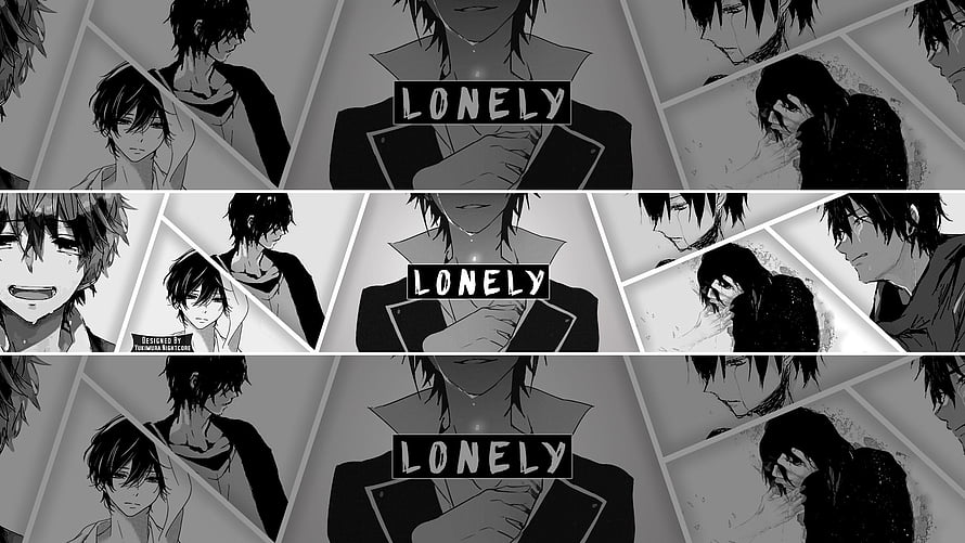 Black and White Anime Male Character Collage Wallpaper Featuring Melancholic Expressions and Lonely Theme HD wallpaper