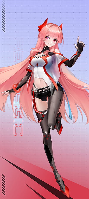 Red Magic Anime Girl Mascot in Futuristic Tech Suit with Pink Hair and Red Accents HD phone wallpaper