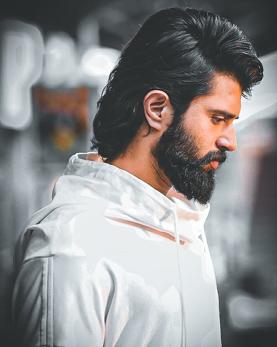 Vijay Devarakonda Profile Portrait in White Hoodie with Full Beard HD phone wallpaper