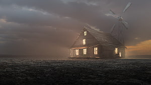 Courage The Cowardly Dog Farmhouse With Windmill Under Stormy Sky HD wallpaper