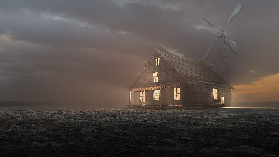 Courage The Cowardly Dog Farmhouse With Windmill Under Stormy Sky HD wallpaper