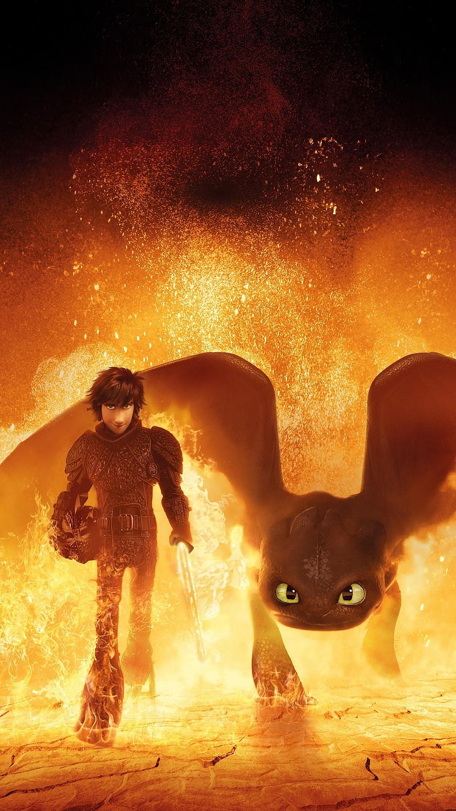 Hiccup and Toothless Walking Through Fire in How to Train Your Dragon 3 HD phone wallpaper