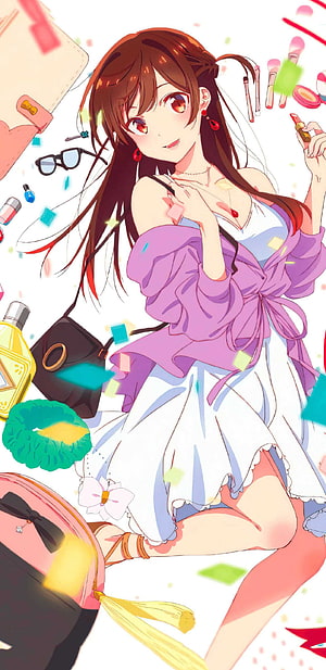 Anime Girl With Makeup And Cosmetics In Purple Cardigan HD phone wallpaper