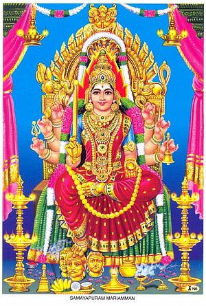 Samayapuram Mariamman Hindu Goddess Artwork with Golden Jewelry and Ritual Offerings, 49 Mariamman ideas in 2021, #mariamman HD phone wallpaper