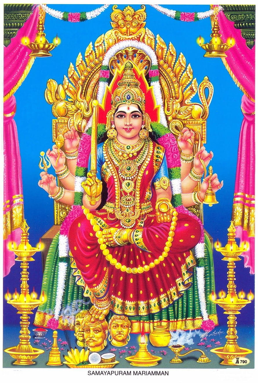 Samayapuram Mariamman Hindu Goddess Artwork with Golden Jewelry and Ritual Offerings, 49 Mariamman ideas in 2021, #mariamman HD phone wallpaper