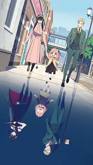 Spy x Family Forger Family Walking Through City Street With Reflection HD phone wallpaper