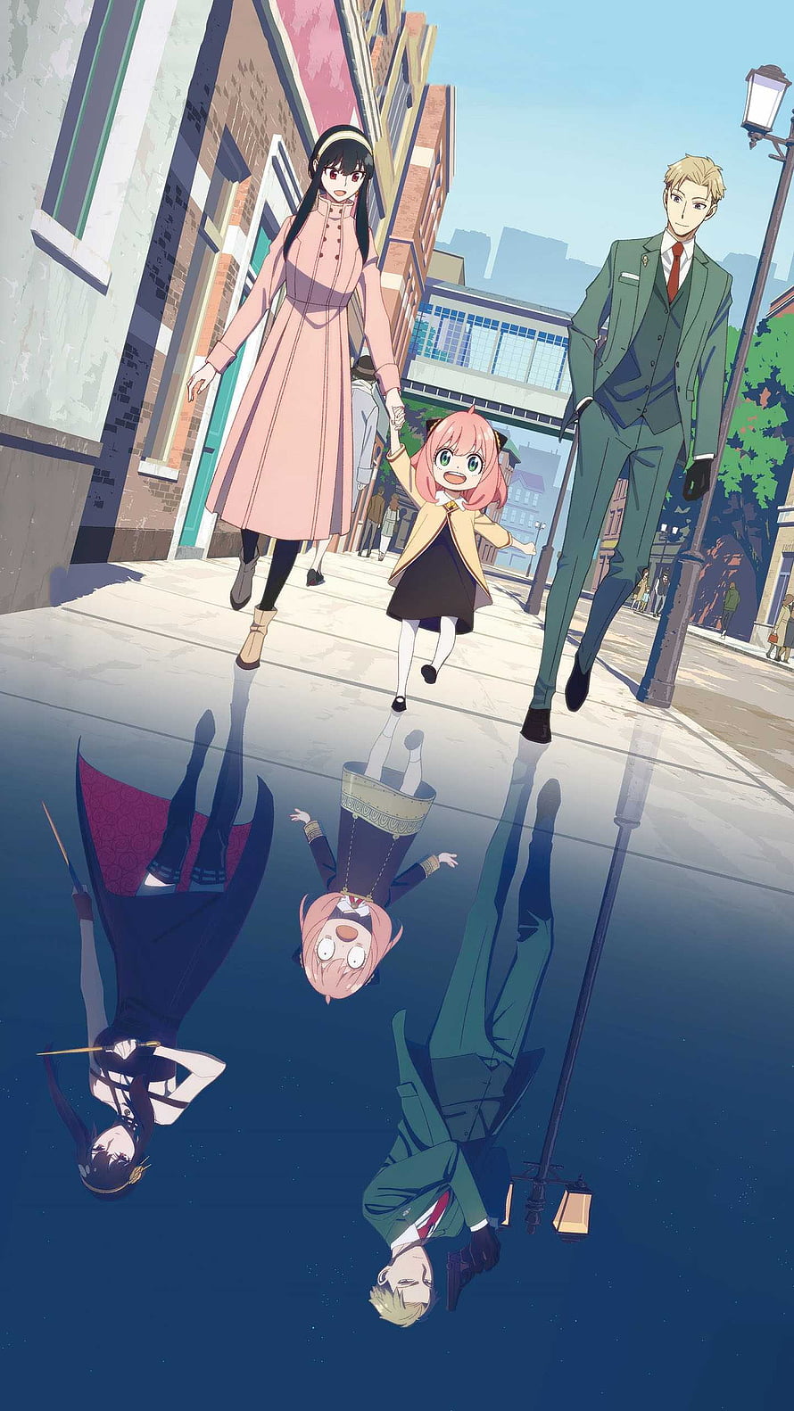 Spy x Family Forger Family Walking Through City Street With Reflection HD phone wallpaper