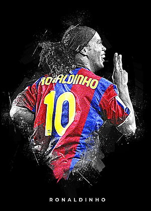 Ronaldinho in Barcelona Number 10 Jersey Stylized Portrait Art HD phone wallpaper