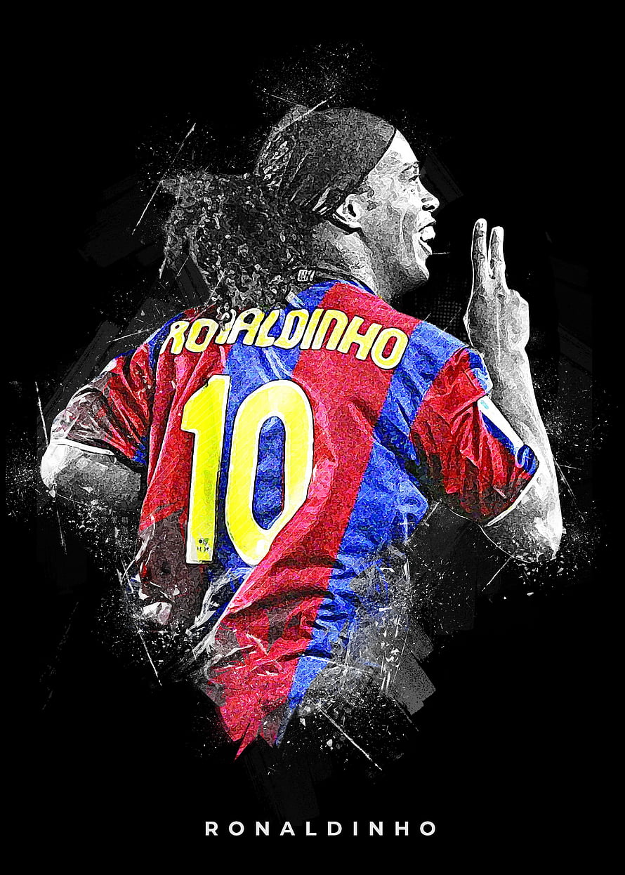 Ronaldinho in Barcelona Number 10 Jersey Stylized Portrait Art HD phone wallpaper
