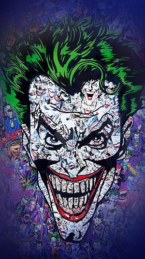 Joker Mosaic Portrait with Green Hair and Manic Grin on Dark Background HD phone wallpaper