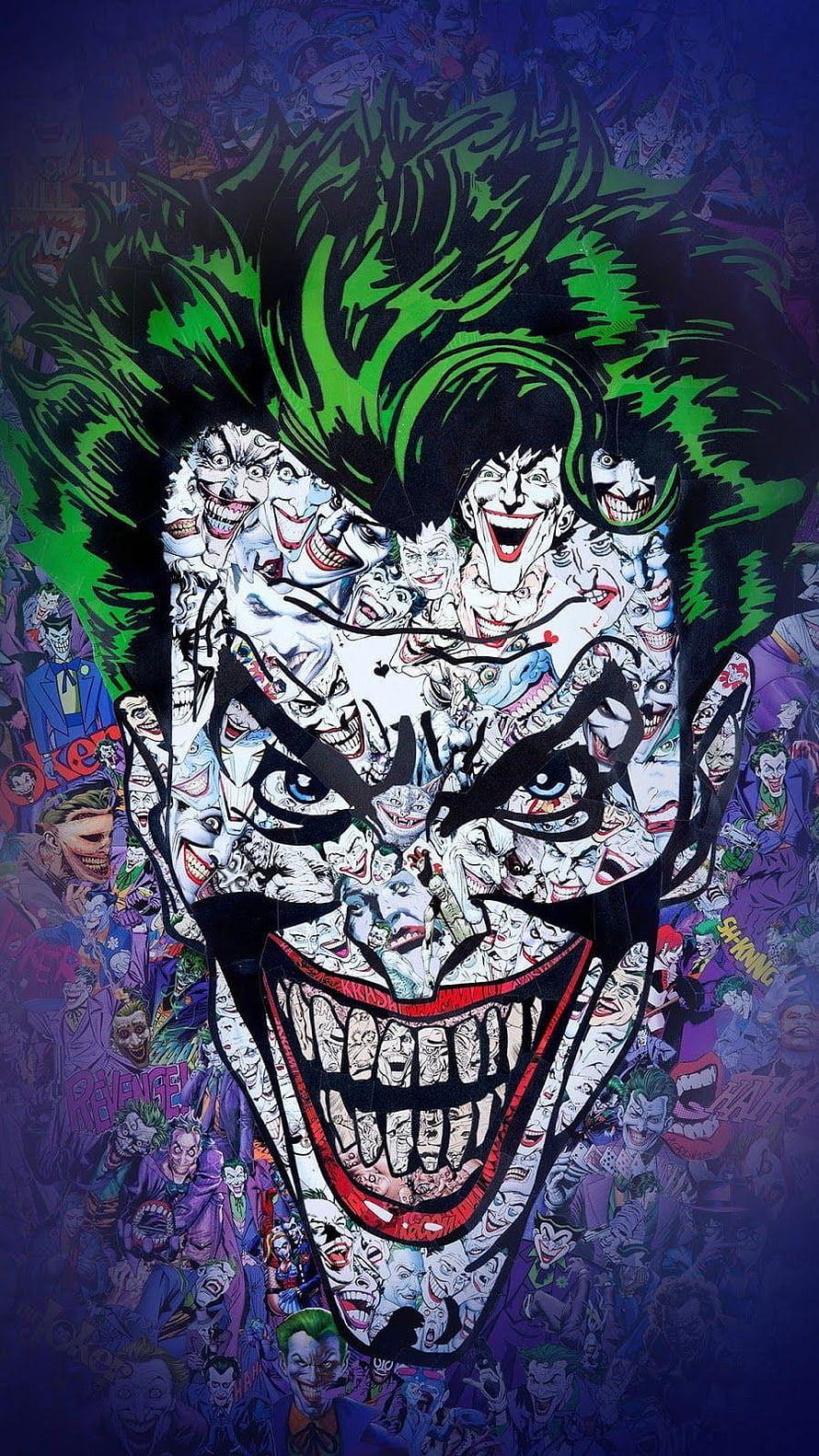 Joker Mosaic Portrait with Green Hair and Manic Grin on Dark Background HD phone wallpaper
