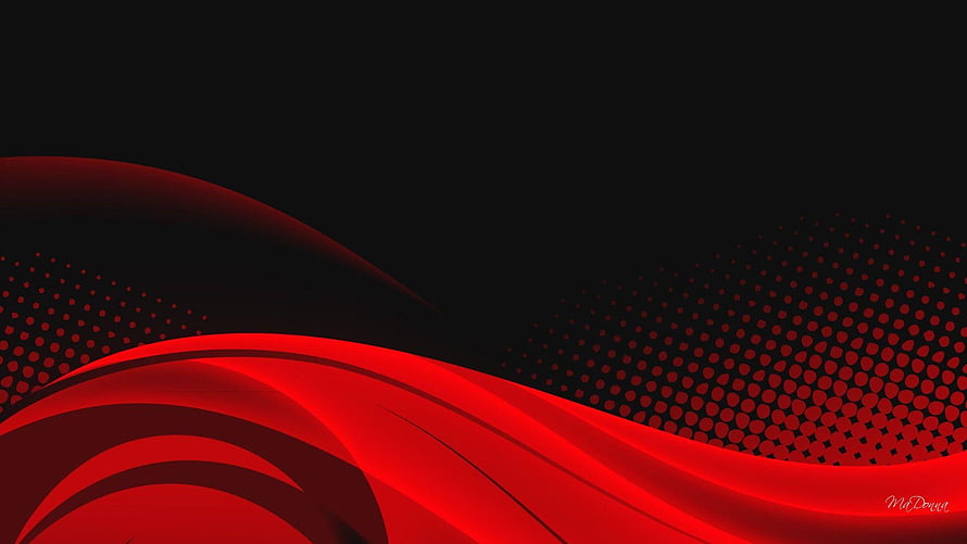 Abstract Red Wave Design on Black Background with Halftone Dot Pattern HD wallpaper