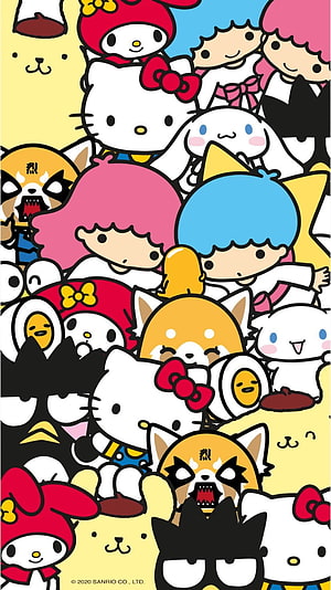 Sanrio Characters Group Illustration Featuring Hello Kitty, My Melody, and Friends HD phone wallpaper