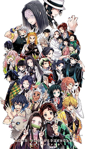 Demon Slayer Kimetsu no Yaiba Full Cast Group Photo Anime Wallpaper HD phone wallpaper
