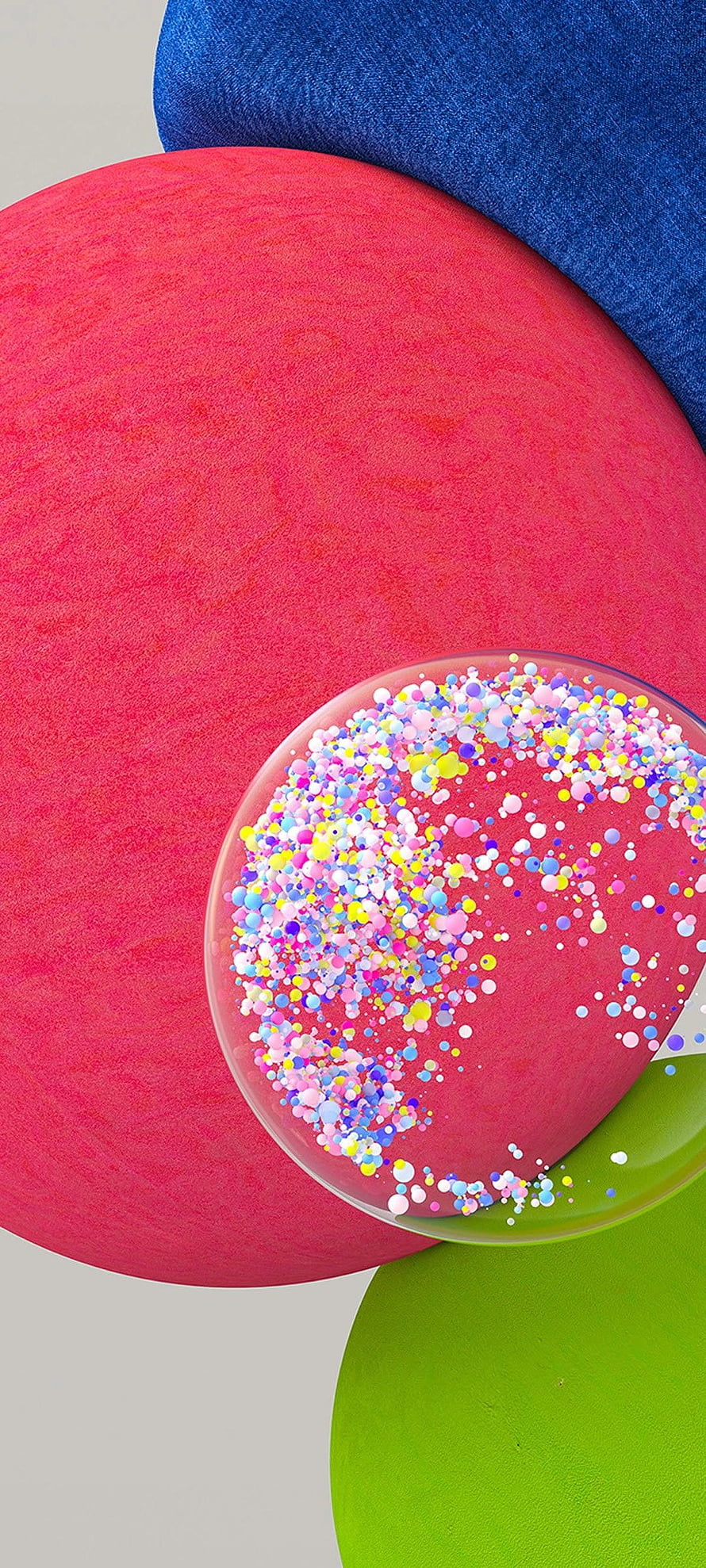 Colorful Abstract Spheres With Confetti Bubbles And Textured Surfaces HD phone wallpaper