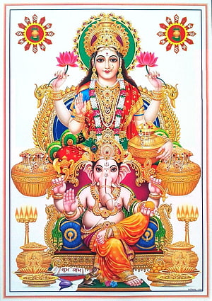Goddess Lakshmi and Lord Ganesha Hindu Deities Wallpaper HD phone wallpaper