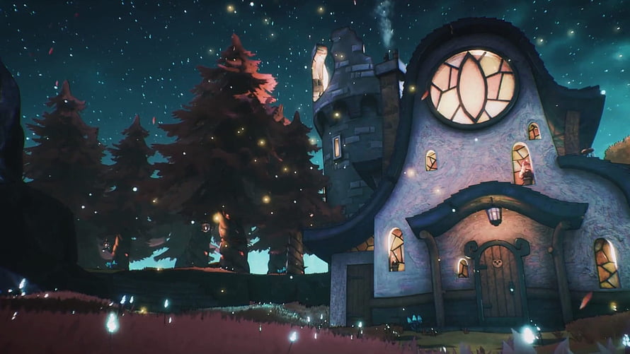 The Owl House Nighttime Exterior with Glowing Windows and Starry Sky HD wallpaper