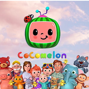 Cocomelon 3D Watermelon Mascot and Character Group Portrait Against Pastel Sky HD phone wallpaper
