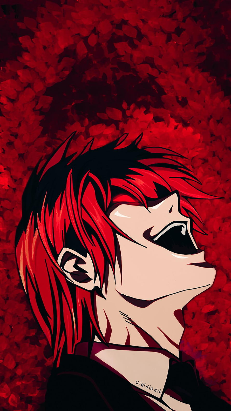 Shoto Todoroki anime character screaming in red leaves HD phone wallpaper