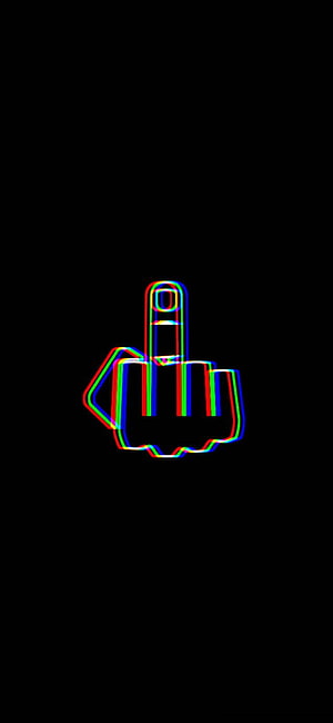 Neon Glitch Middle Finger Outline On Black Background HD phone wallpaper