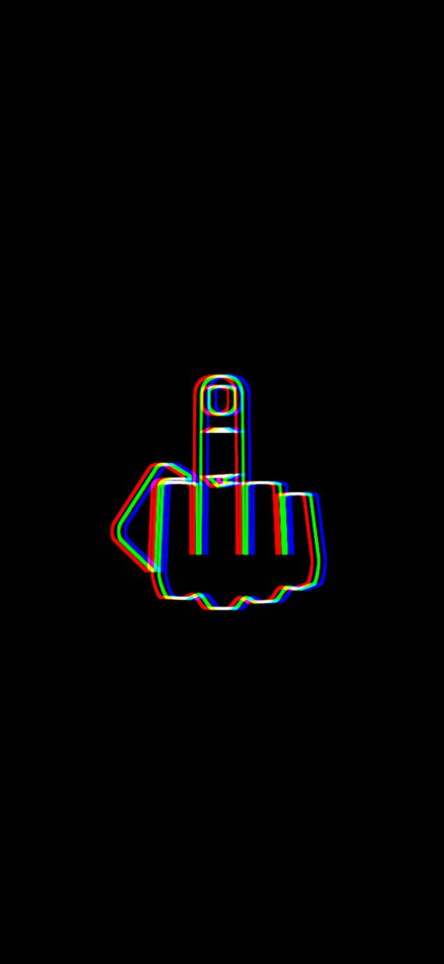Neon Glitch Middle Finger Outline On Black Background HD phone wallpaper