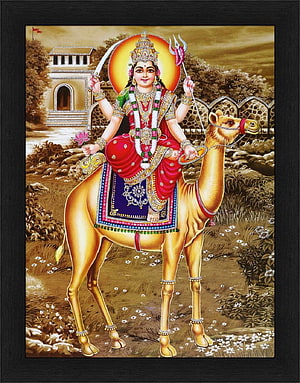 Momai Maa Riding a Golden Camel in Traditional Indian Devotional Art HD phone wallpaper