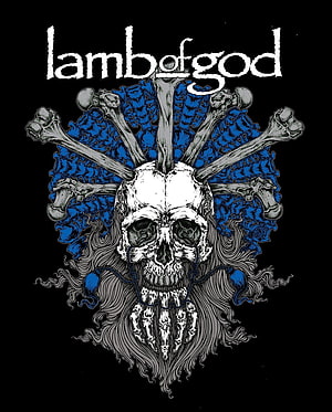 Lamb of God Skull and Crossed Bones Illustration with Blue Floral Background HD phone wallpaper
