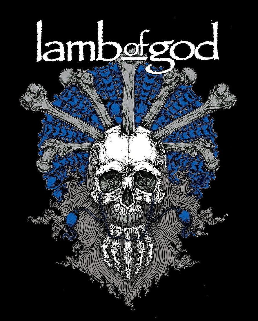 Lamb of God Skull and Crossed Bones Illustration with Blue Floral Background HD phone wallpaper