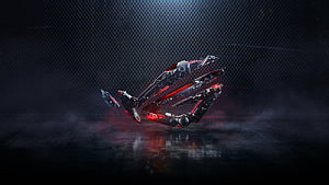 Futuristic Cyberpunk Robot Arm with Red Neon Lights on Dark Background HD wallpaper