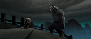 Tai Lung and Master Shifu Confrontation on Stone Bridge in Kung Fu Panda HD wallpaper