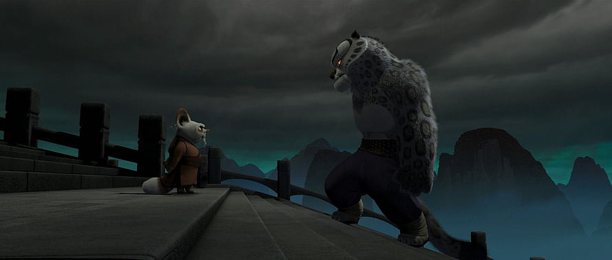 Tai Lung and Master Shifu Confrontation on Stone Bridge in Kung Fu Panda HD wallpaper