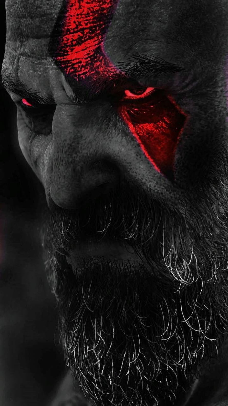 Kratos God of War Close-Up Portrait with Glowing Red War Paint and Intense Eyes HD phone wallpaper