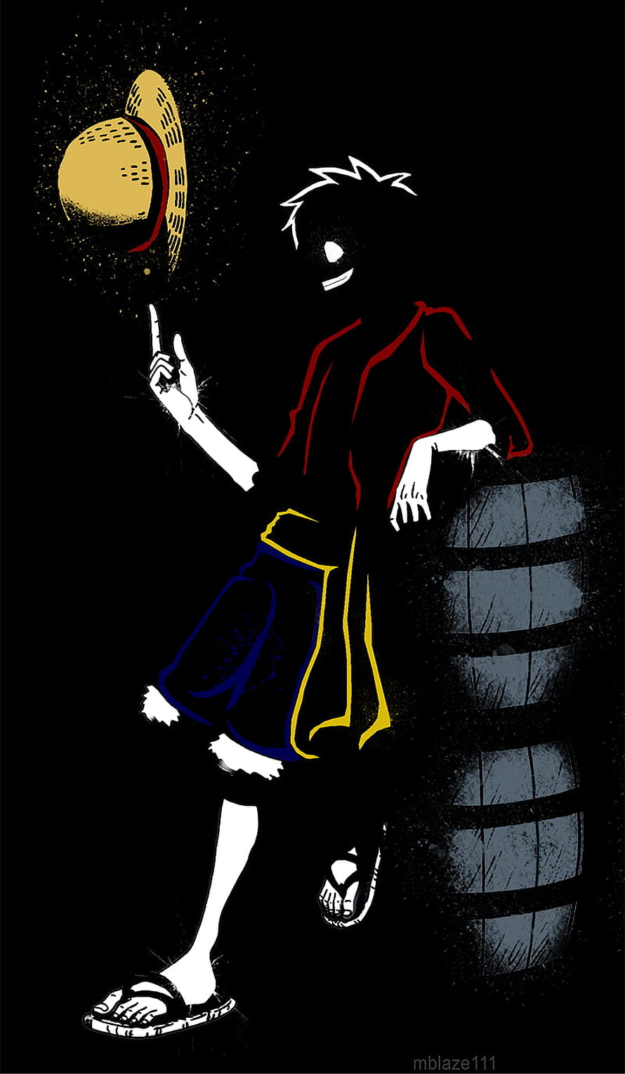 Luffy Joyboy Anime Illustration with Straw Hat and Barrel HD phone wallpaper