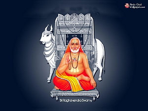 Sri Raghavendra Swamy Hindu Saint Sitting With White Bull And Ornate Throne HD wallpaper