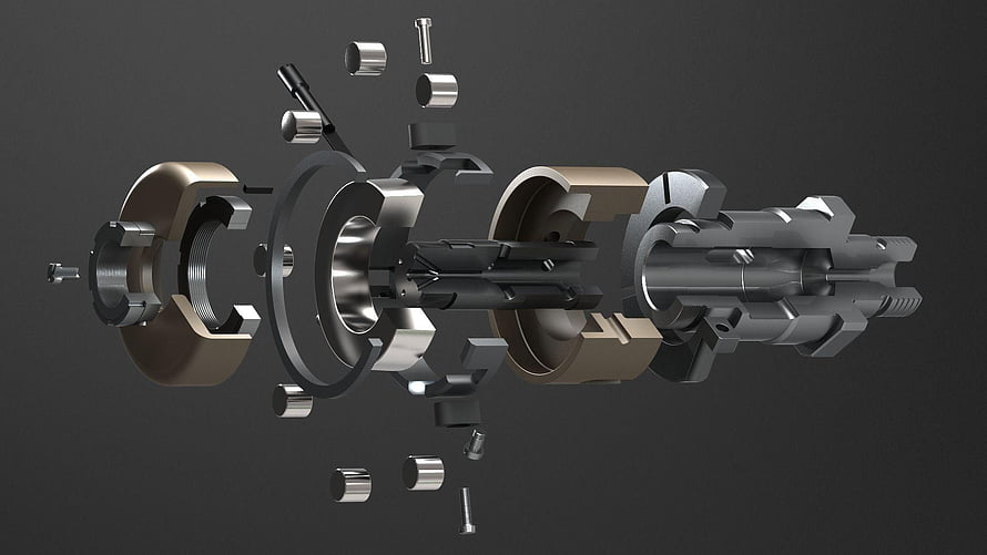Exploded View of Mechanical Assembly with Gears and Shafts on Dark Background HD wallpaper