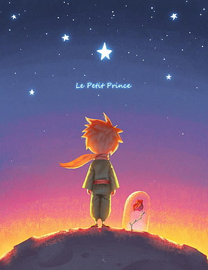 The Little Prince Standing on His Planet Gazing at the Stars with Rose HD phone wallpaper