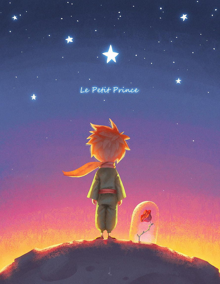 The Little Prince Standing on His Planet Gazing at the Stars with Rose HD phone wallpaper