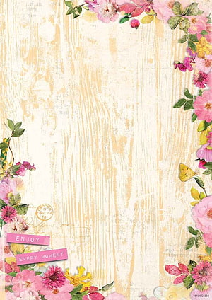 Romantic Floral Border on Distressed Cream Paper with Pink Roses and Butterfly HD phone wallpaper