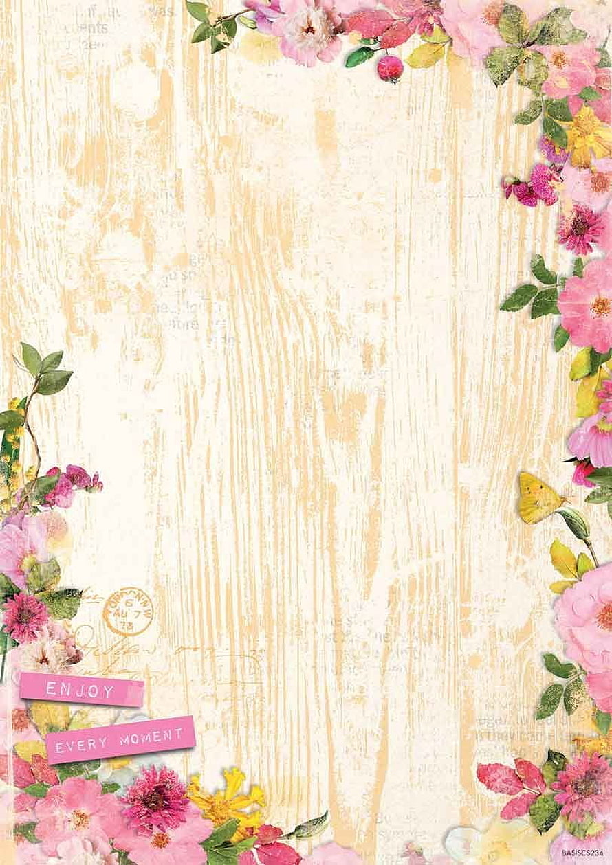 Romantic Floral Border on Distressed Cream Paper with Pink Roses and Butterfly HD phone wallpaper
