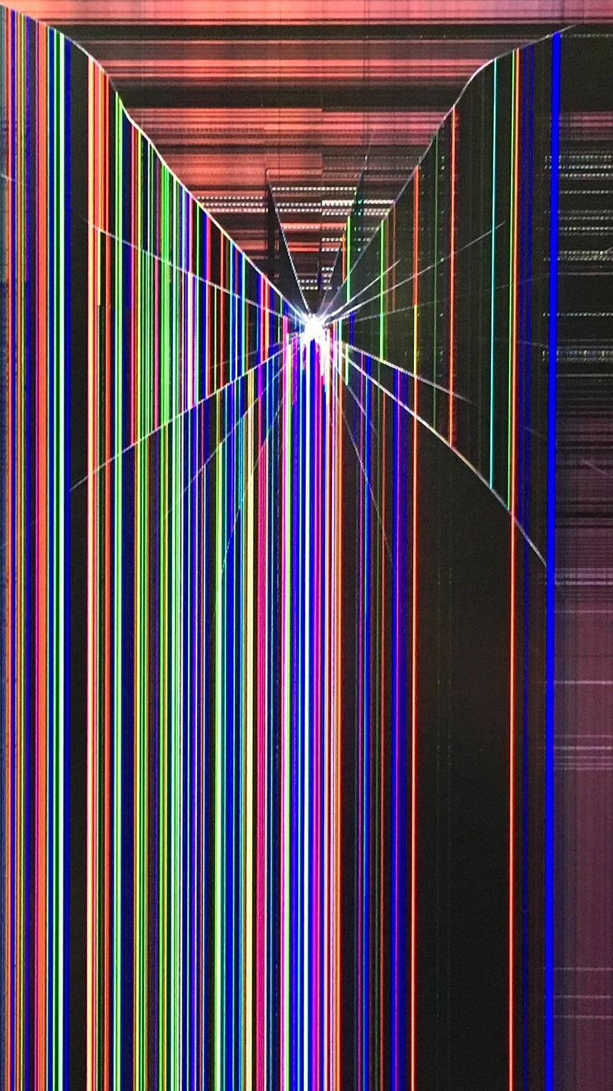 Abstract Digital Glitch Art With Vertical Neon Lines And Perspective Tunnel HD phone wallpaper