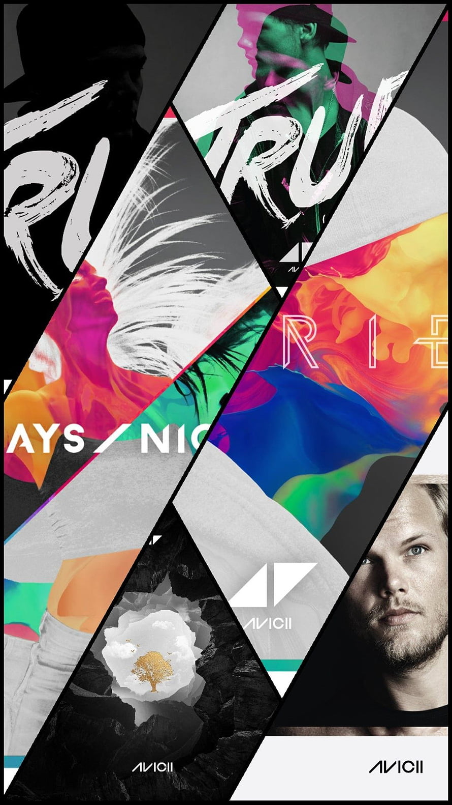 Avicii Geometric Collage Poster with Vibrant Colorful Abstract Shapes and Portrait Fragments HD phone wallpaper