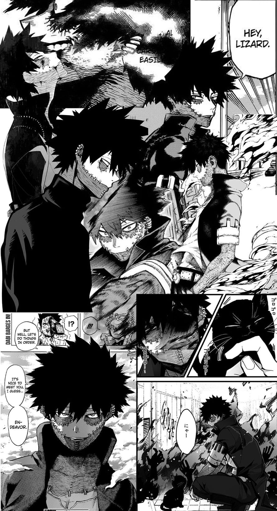 Enji Todoroki and Endeavor manga panel with Dabi and a black cat, Dabi's manga panel, dabi manga HD phone wallpaper