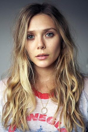 Elizabeth Olsen Portrait With Long Wavy Blonde Hair And Casual Graphic Tee HD phone wallpaper
