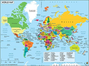 Colorful Political World Map Showing Countries, Oceans, and Continents HD wallpaper