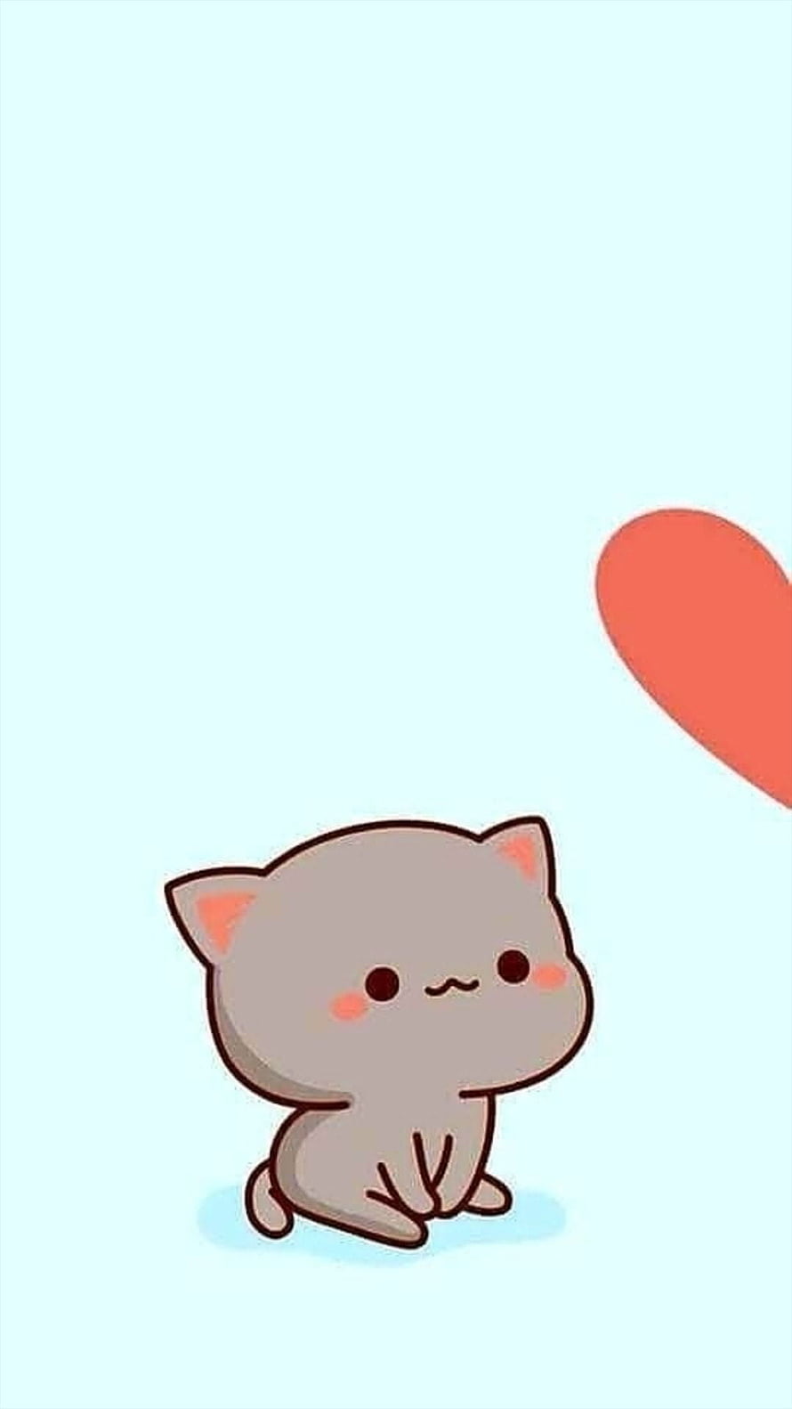 Cute Kawaii Gray Cat Sitting With Red Heart On Light Blue Background HD phone wallpaper