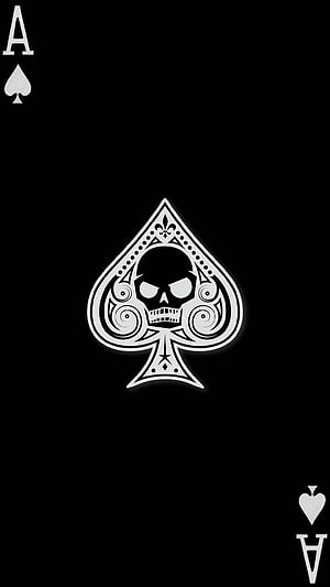 Ornate Ace of Spades Playing Card with Skull Design on Black Background HD phone wallpaper